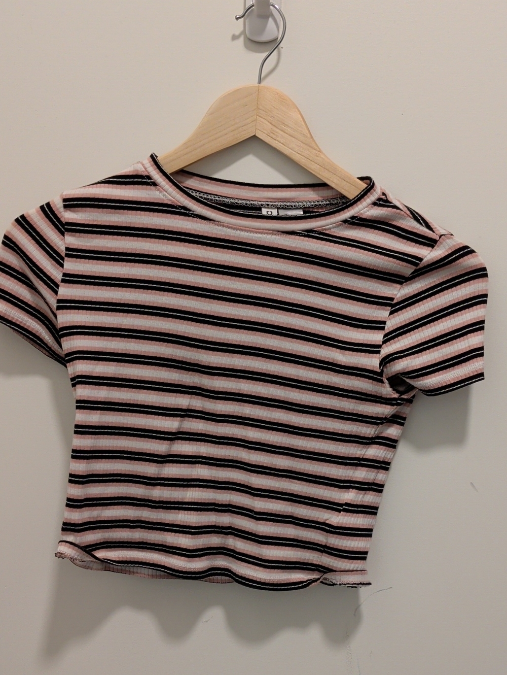 H&M Pink, Black & White Striped Ribbed Crop Top